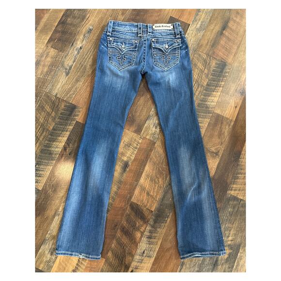 Rock Revival Celine Boot Cut Jeans Flap Pocket Bling Swarovski Crystal Size 28 - Picture 2 of 4